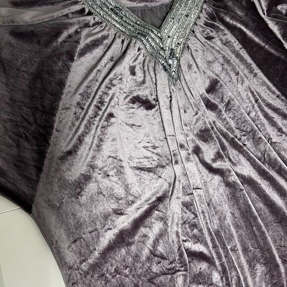 Tom Bezduda For Barad & Co. Womens Kaftan Gray Sz Medium Vintage Velvet Sequins - Picture 9 of 16